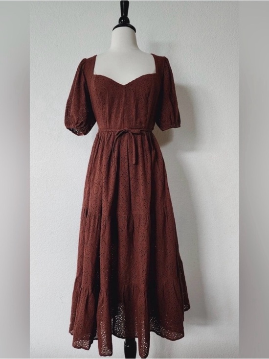 Anthropologie Dresses & Skirts - Anthropologie Brown Eyelet Midi Dress with Sweetheart Neckline